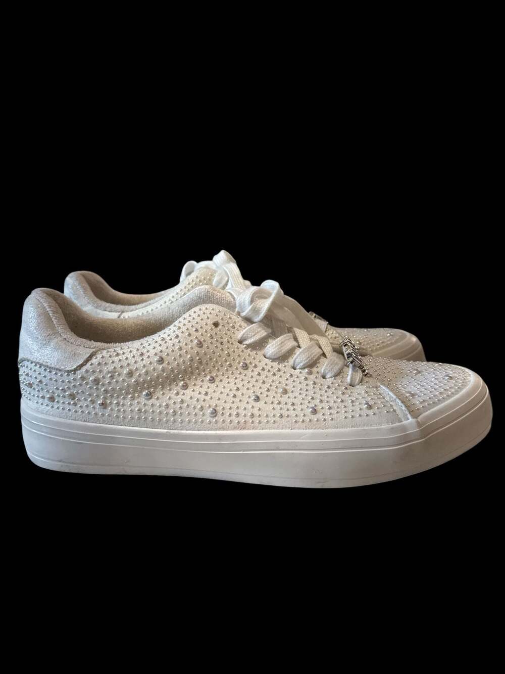 Juicy Couture Women's Alanis Rhinestone and Pearl Platform Sneakers White 9